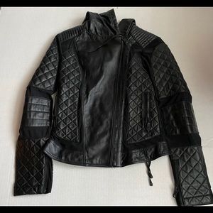 Blanc Noir Voyage Hooded Leather and Mesh Jcket